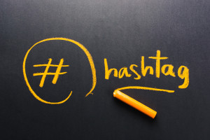 Handwriting of Hashtag symbol on chalkboard
