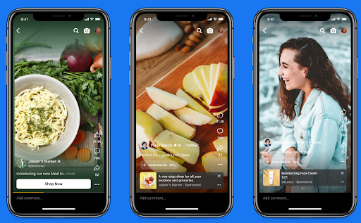 Social advertising examples of banner ads on Facebook Reels