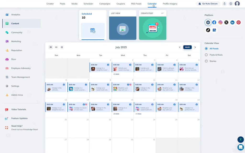 The Rallio content calendar.