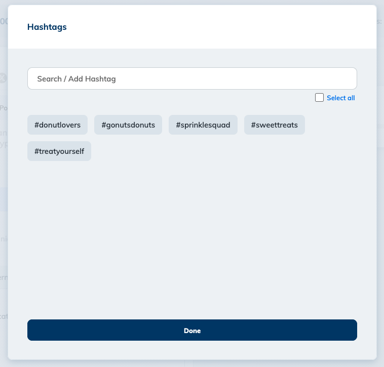 An example of stored hashtags in Rallio.