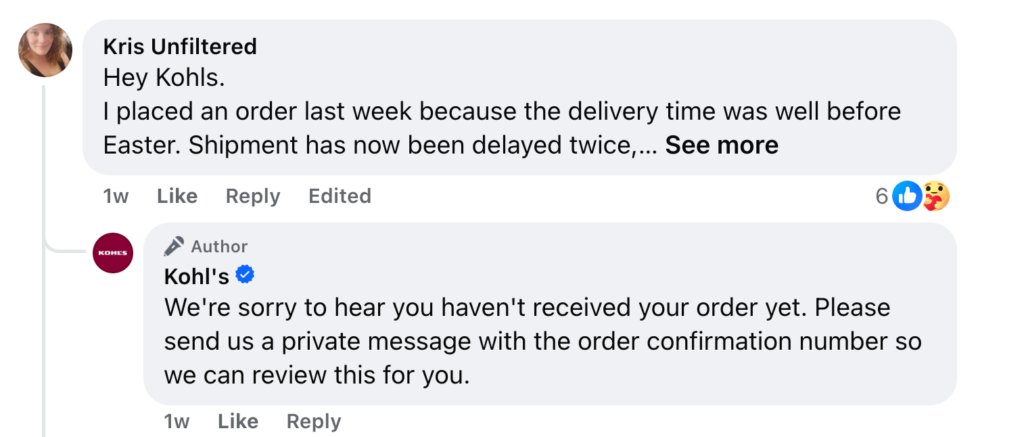 Example of replying to a review