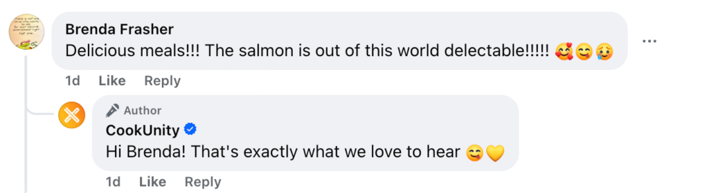 Example of replying to Facebook comments