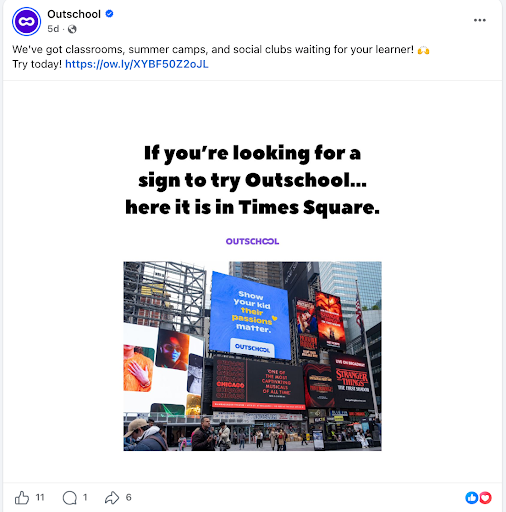 Example of organic social media advertising